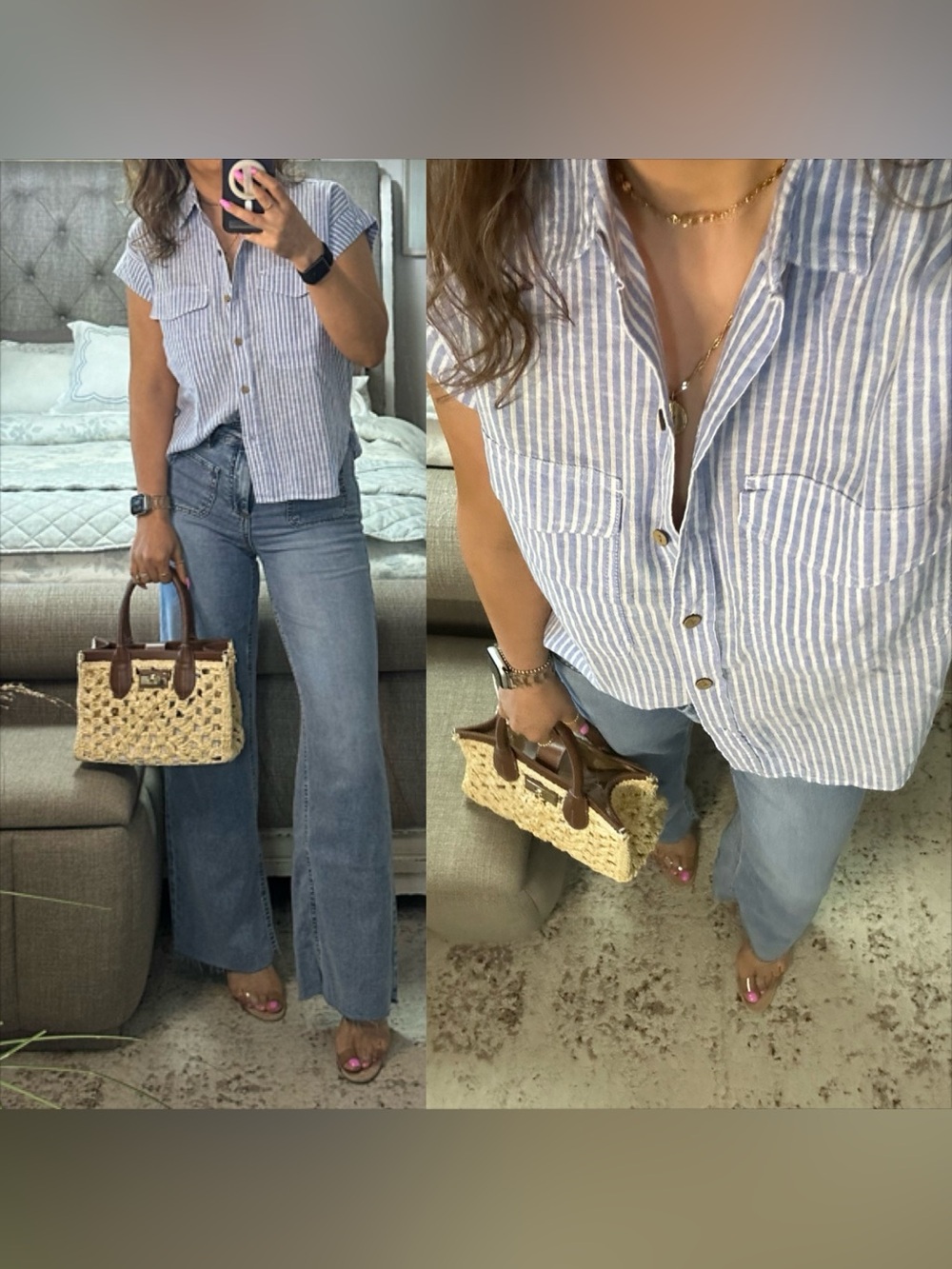 New💙 Seaside Stroll Linen Blend Stripe Shirt